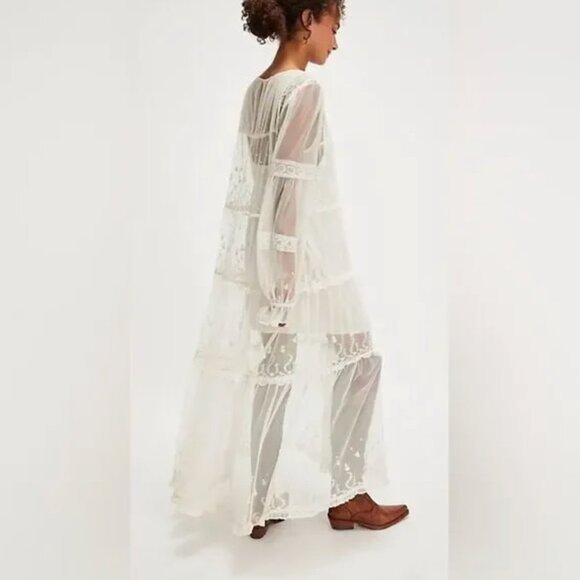 Free People NWOT Stevie Embroidered Mesh & Lace Maxi Dress in Tea - xs - Picture 4 of 6